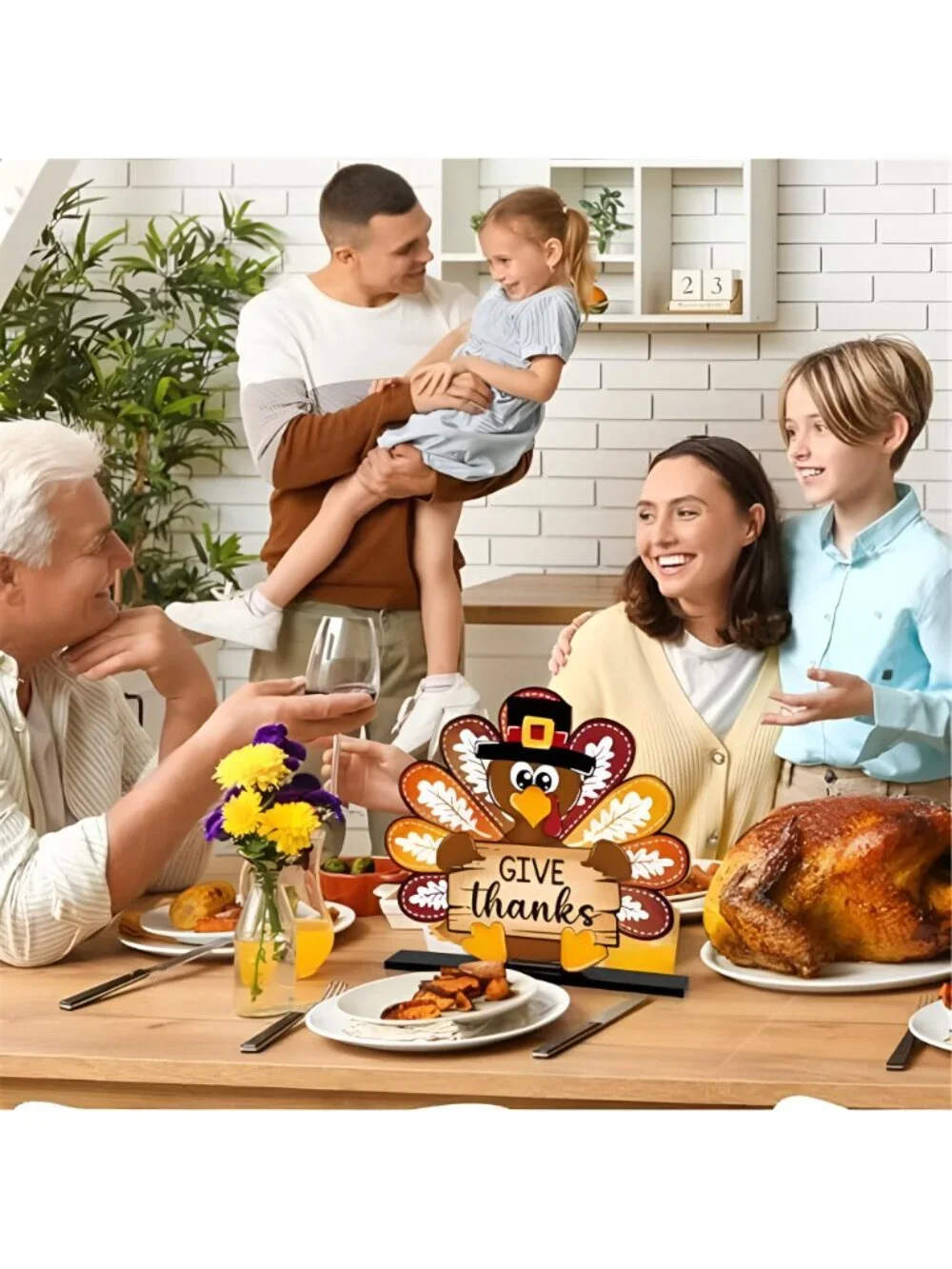 Thanksgiving Decorations Wooden Turkey Table Sign Fall Pumpkin Autumn Table